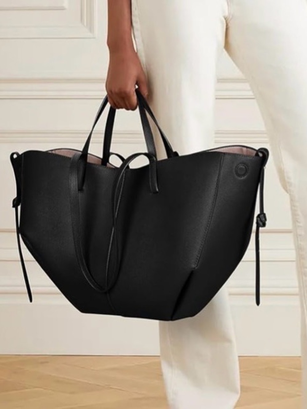 Black Vegan Leather Large Tote Bag